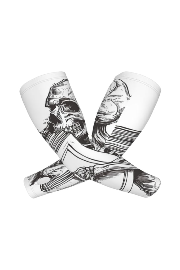 Skeleton Book Lover Arm Sleeves for Men and Women - Tattoo Cover Up UPF 50+ Cooling Sports Sleeve for Basketball Golf Football-One Size