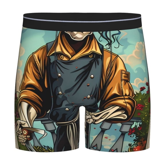Picia Skeleton Chef BBQ Scene Pattern Men's Athletic Long Leg Briefs , Performance Stretch Underwear，Moisture-Wicking