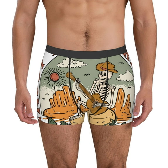 Picia Skeleton Cowboy And Guitar Pattern Men’s Boxer Briefs – Soft & Breathable Underwear, Stretchy & Comfortable Fit, Supportive Pouch Design, Moisture-Wicking-Large