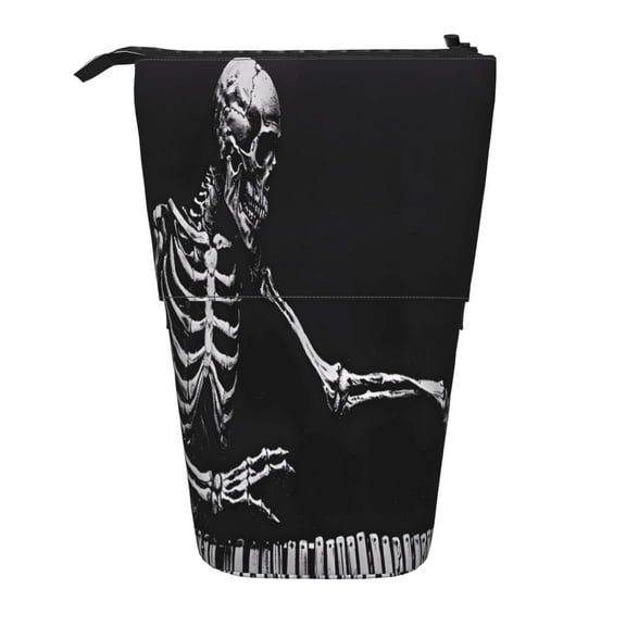 Picia Skeleton Playing Xylophone Print Telescopic Pencil Case, Telescopic Pen Holder Telescopic Pencil Pouch Bag Stationery Pencil Case Box Storage Organizer Makeup Bag