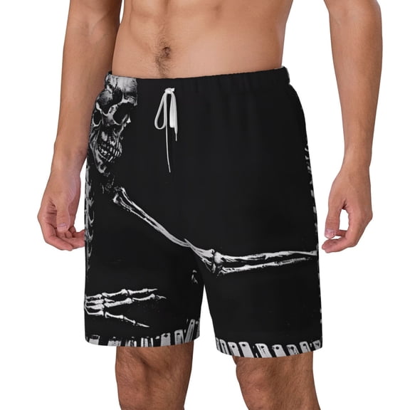 Picia Skeleton Playing Xylophone pattern Mens Swim Trunks with Compression Liner Stretch Beach Shorts Quick Dry with Zipper Pockets No-Chafing Board Shorts-Large