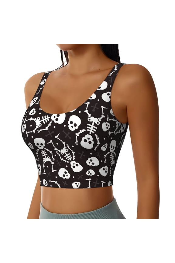 Skeleton Sports Bra for Women,Padded Strappy Sports Bras Medium Support Yoga Bra with Removable Cups,Running Yoga Bra-Medium