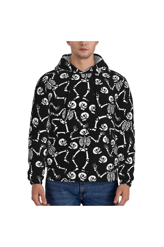 Skeletons Dancing Pattern Casual Men's Hoodie - Lightweight Hooded Sweatshirt with Kangaroo Pocket, Comfortable Pullover for Everyday, Travel-4X-Large