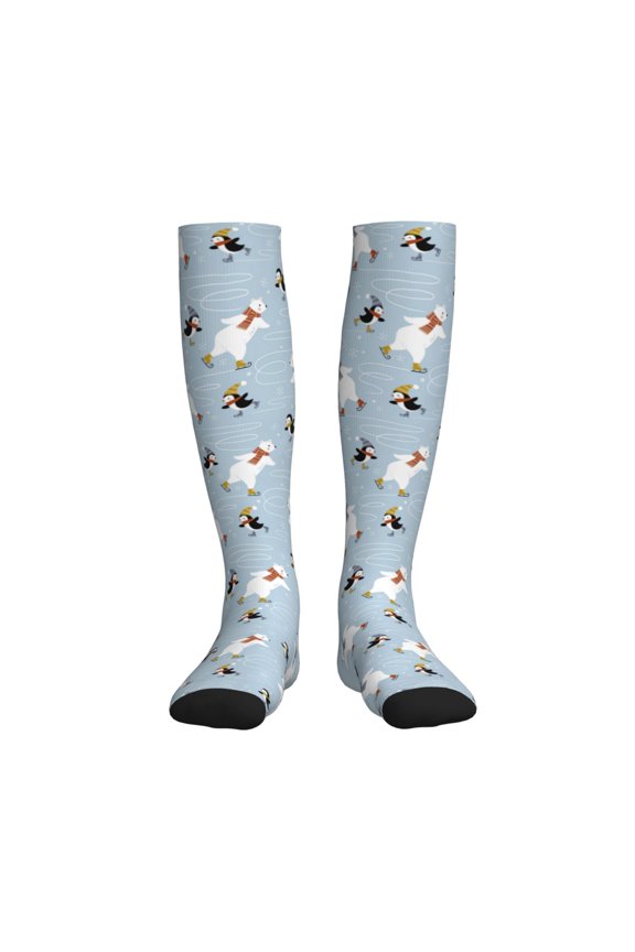 Skiing penguin Bear Printed Sports Compression Socks - 15-20mmHg Graduated Compression, High-Performance Soft and Breathable Socks for Men and Women