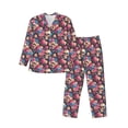 thumbnail image 1 of Picia Skull Blue Flower Pattern Men’s Long-Sleeve Sleepwear Set - Soft 2-Piece Loungewear with Pockets, Comfy PJs for Relaxing Nights-X-Large, 1 of 7