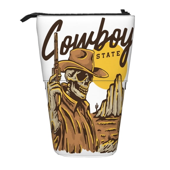 Picia Skull Cowboy Print Telescopic Pencil Case, Telescopic Pen Holder Telescopic Pencil Pouch Bag Stationery Pencil Case Box Storage Organizer Makeup Bag