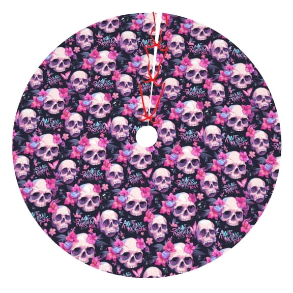 Picia Skull Flower Print Christmas Tree Skirt , Christmas Tree Skirt Ornaments for Merry Christmas Holiday Party Decorations Indoor Outdoor-48"
