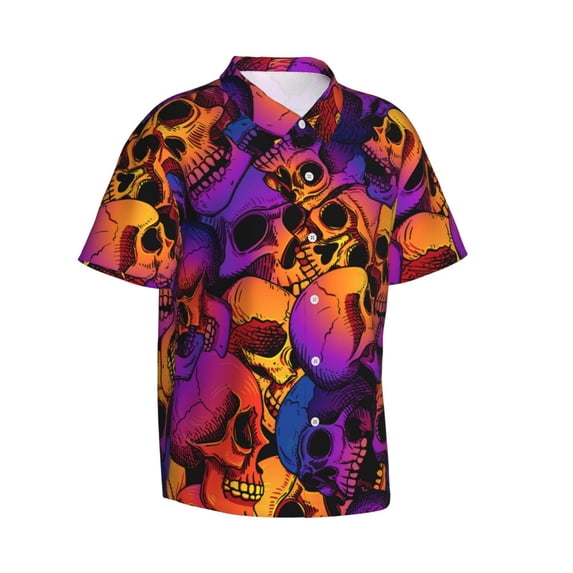 Picia Skull Gentle Cotton Regular Fit Short Sleeve Casual Hawaiian Shirt for Men-3X-Large