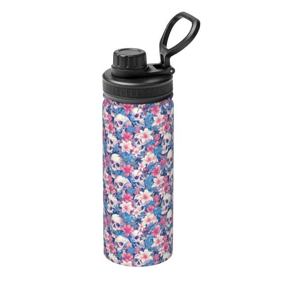 Picia Skull Pattern Water Bottle 18 oz Stainless Steel Insulated Bottles With Handle Leak Proof Gym Sport Water Jug BPA-free insulated kettle For Men Women Adults