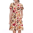 thumbnail image 1 of Picia Skull Retro record lips Pattern Women's Short Sleeve Summer Dress Pleated Loose Swing Knee Length Short Sleeve Swing Dresses, 1 of 6