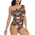 thumbnail image 1 of Picia Skull and Roses Pattern Women's One Piece Swimsuits,One Shoulder Swimwear Asymmetric ,Ruffle Monokinis Bathing Suits,High Waisted Flattering Bathing Suits-Small, 1 of 8