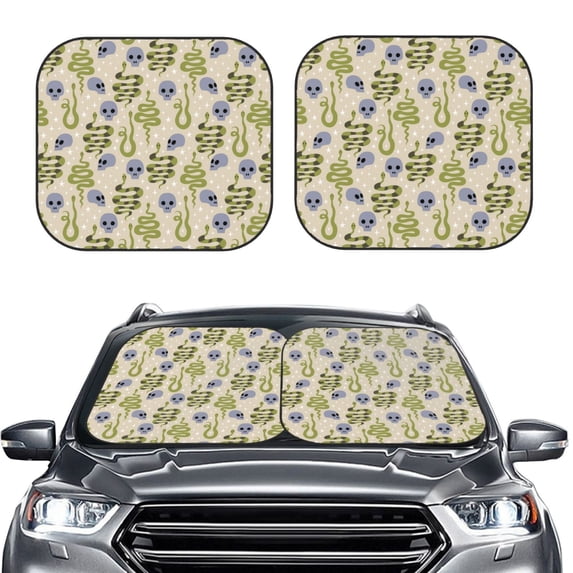Picia Skull Snake 2 Piece Car Windshield Sun Shade Foldable | Foldable Sun Shield for Front Window Blocks UV Rays and Keeps Your Vehicle Cool-Small