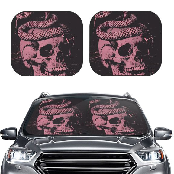 Picia Skull and Snake Art 2 Piece Car Windshield Sun Shade Foldable | Foldable Sun Shield for Front Window Blocks UV Rays and Keeps Your Vehicle Cool-Small