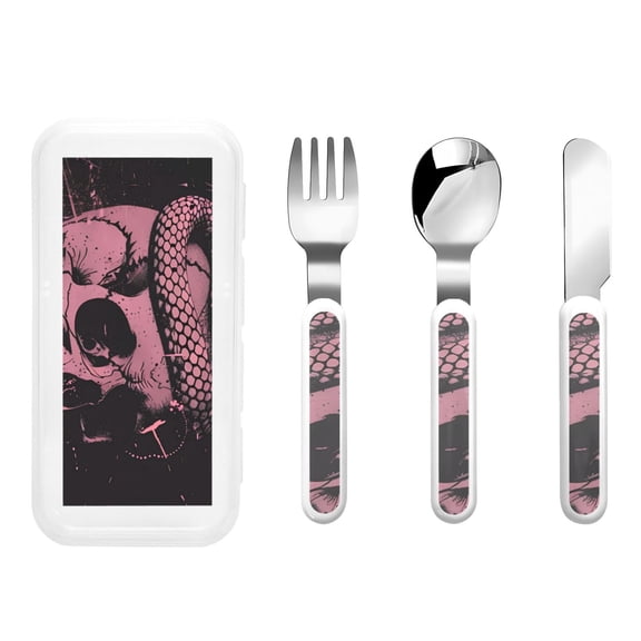 Picia Skull and Snake Art Print Children's Knife, Fork And Spoon Set - Kids Knife Fork Spoon - Stainless Steel Kids Silverware Set - Metal Kids Cutlery Set