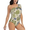 thumbnail image 1 of Picia Skull Snake Pattern Women's One Piece Swimsuits,One Shoulder Swimwear Asymmetric ,Ruffle Monokinis Bathing Suits,High Waisted Flattering Bathing Suits-Medium, 1 of 8
