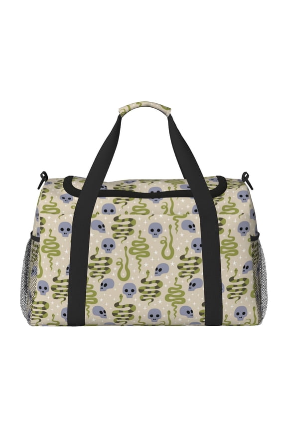 Skull Snake Print Travel Duffle Bag,Weekender Bags for Women with Shoe Compartment, Gym Duffel Bag with Wet Pocket, Hospital Bags for Labor and Delivery