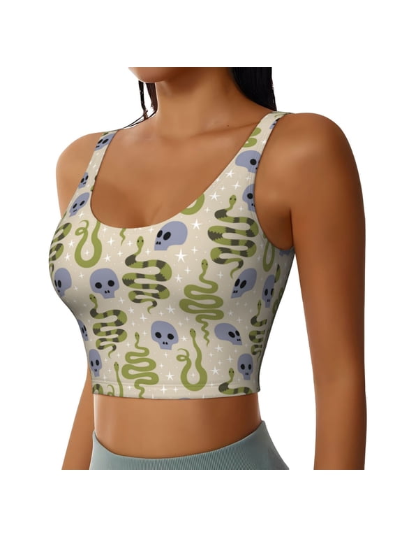 Skull Snake Sports Bra for Women,Padded Strappy Sports Bras Medium Support Yoga Bra with Removable Cups,Running Yoga Bra-Small