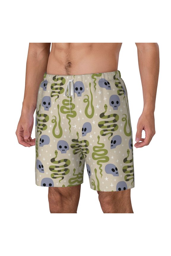 Skull Snake pattern Mens Swim Trunks with Compression Liner Stretch Beach Shorts Quick Dry with Zipper Pockets No-Chafing Board Shorts-3X-Large
