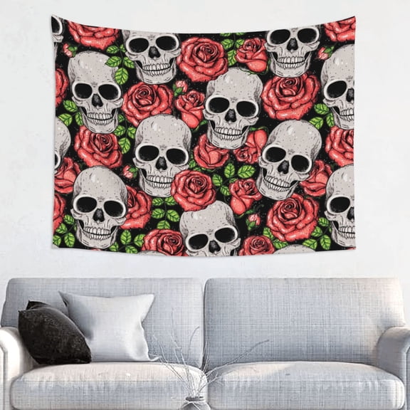 Picia Skull and Roses Pattern Tapestry-Tapestries for Bedroom Living Room Dorm(29x37")