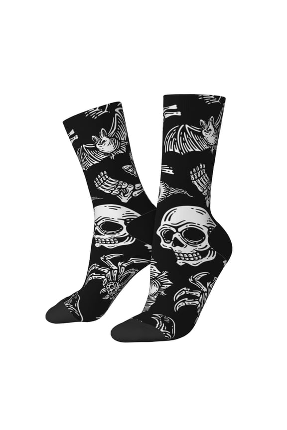 Skull bird bat spider Print Athletic Socks for Men & Women – Cushioned Moisture-Wicking Crew Socks for Sports, Running, and Training, Soft & Breathable Size 5-11