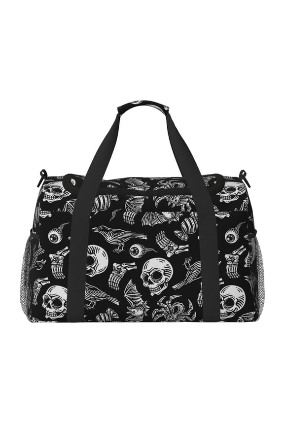 Skull bird bat spider Print Travel Duffle Bag,Weekender Bags for Women with Shoe Compartment, Gym Duffel Bag with Wet Pocket, Hospital Bags for Labor and Delivery