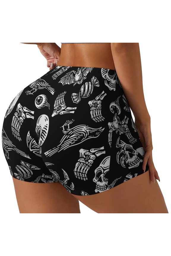 Skull bird bat spider Printed Workout Shorts for Women Seamless Scrunch Butt Lifting High Waisted Yoga Gym Booty Running Moisture-wicking Short Pants-Small