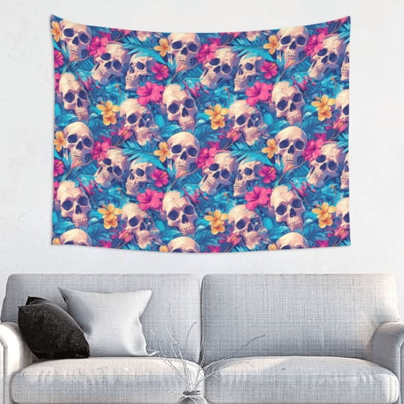 Picia Skull blue leaf Pattern Tapestry-Tapestries for Bedroom Living Room Dorm(29x37")
