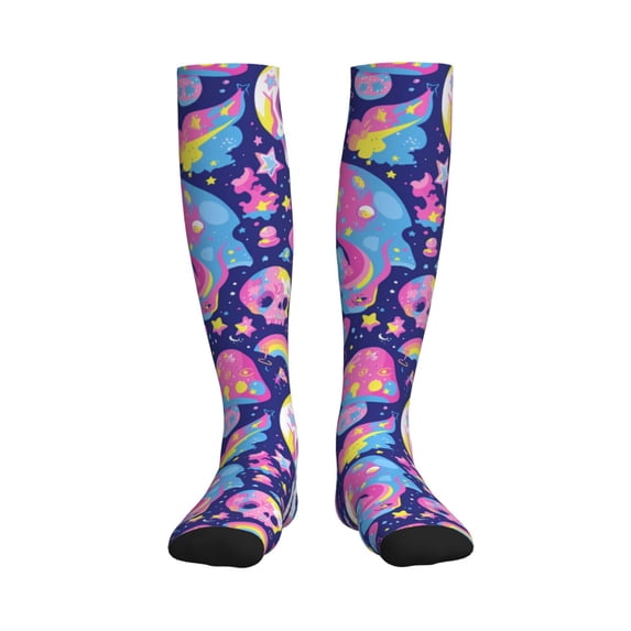 Picia Skull colorful mushroom Printed Sports Compression Socks - 15-20mmHg Graduated Compression, High-Performance Soft and Breathable Socks for Men and Women
