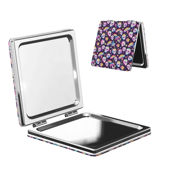 Picia Skull colorful mushroom rainbow for Compact Vanity Mirror , Travel Makeup Mirror , Portable Magnifying Cosmetic Mirror for Daily, Work, Business-Square