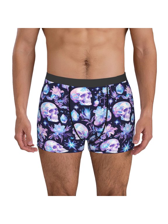 Skull crystal flower Pattern Men’s Boxer Briefs – Soft & Breathable Underwear, Stretchy & Comfortable Fit, Supportive Pouch Design, Moisture-Wicking-Small