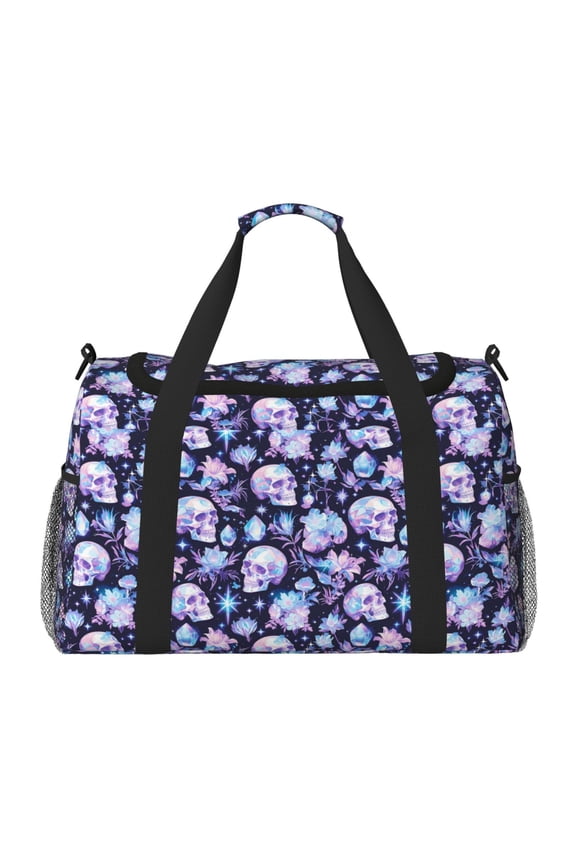 Skull crystal flower Print Travel Duffle Bag,Weekender Bags for Women with Shoe Compartment, Gym Duffel Bag with Wet Pocket, Hospital Bags for Labor and Delivery