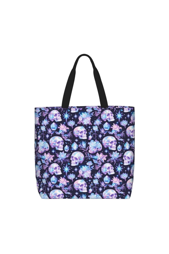 Skull crystal flower for Tote Bag for Women with Zipper, Gym Tote with Compartments, Laptop Work Tote Nurse Dance Yoga Bag for Sport, Travel