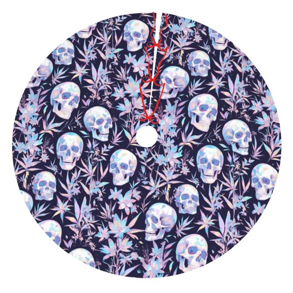 Picia Skull flower crystal Print Christmas Tree Skirt , Christmas Tree Skirt Ornaments for Merry Christmas Holiday Party Decorations Indoor Outdoor-30"