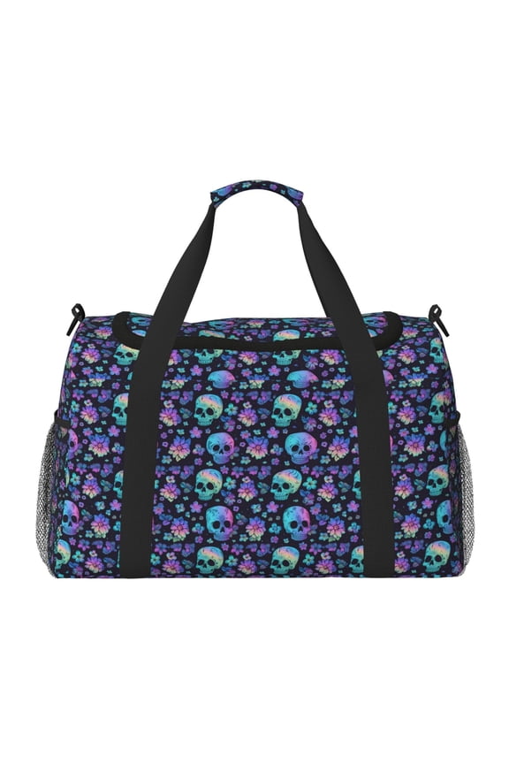 Skull flower cute Print Travel Duffle Bag,Weekender Bags for Women with Shoe Compartment, Gym Duffel Bag with Wet Pocket, Hospital Bags for Labor and Delivery
