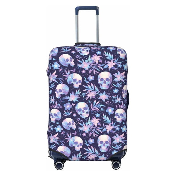 Picia Skull flower white blue Luggage Protector Cover Thicken Suitcase Protector Cover Fit 18-32 Inch Luggage-Small