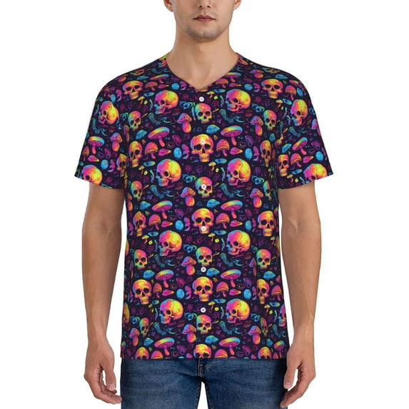 Picia Skull mushroom Pattern Mens Polo Shirts Quick Dry Short Sleeve Golf T Shirt Performance Moisture Wicking Casual Workout Baseball T-shirt-3X-Large