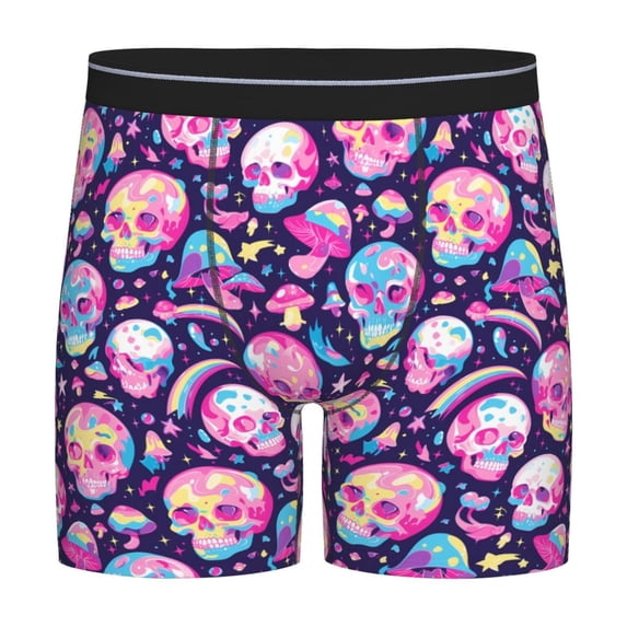 Picia Skull mushroom colorful cute Pattern Men's Athletic Long Leg Briefs , Performance Stretch Underwear，Moisture-Wicking