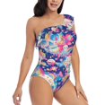 thumbnail image 1 of Picia Skull rainbow color space Pattern Women's One Piece Swimsuits,One Shoulder Swimwear Asymmetric ,Ruffle Monokinis Bathing Suits,High Waisted Flattering Bathing Suits-X-Large, 1 of 8