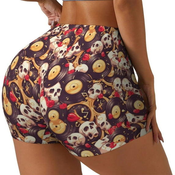 Picia Skull record lips Printed Workout Shorts for Women Seamless Scrunch Butt Lifting High Waisted Yoga Gym Booty Running Moisture-wicking Short Pants-X-Large