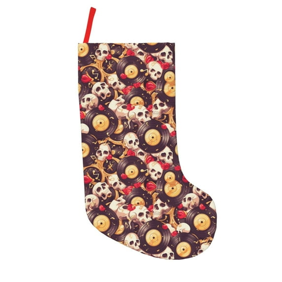Picia Skull record lips for 18in Christmas Stockings, Xmas Stocking for Kids, Holiday and Family Stocking for Fireplace or Party Decoration