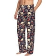 thumbnail image 1 of Picia Skull record rock Mens Soft Woven Cotton Elastic Waistband Sleep Pajama Pant Lounge Sleep Pant With Pockets And Drawstring-Large, 1 of 9
