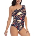 thumbnail image 1 of Picia Skull record rock Pattern Women's One Piece Swimsuits,One Shoulder Swimwear Asymmetric ,Ruffle Monokinis Bathing Suits,High Waisted Flattering Bathing Suits-Medium, 1 of 8