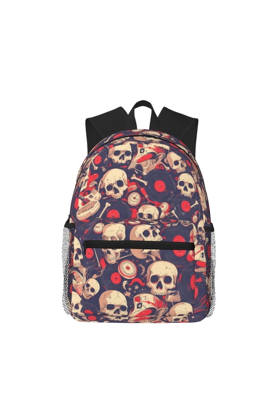 Skull rock music record Large Capacity Backpack Classic Style Backpack Casual Backpack Water-Resistant School Work Travel Outdoor Backpack