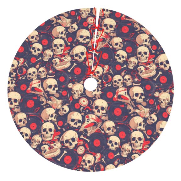 Picia Skull rock music record Print Christmas Tree Skirt , Christmas Tree Skirt Ornaments for Merry Christmas Holiday Party Decorations Indoor Outdoor-30"