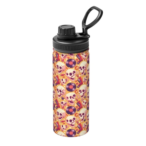 Picia Skull rock record Pattern Water Bottle 18 oz Stainless Steel Insulated Bottles With Handle Leak Proof Gym Sport Water Jug BPA-free insulated kettle For Men Women Adults