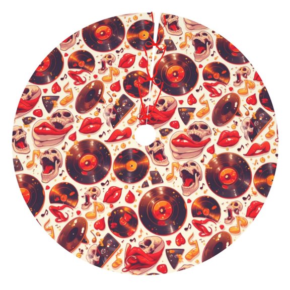 Picia Skull rock record music heart Print Christmas Tree Skirt , Christmas Tree Skirt Ornaments for Merry Christmas Holiday Party Decorations Indoor Outdoor-36"