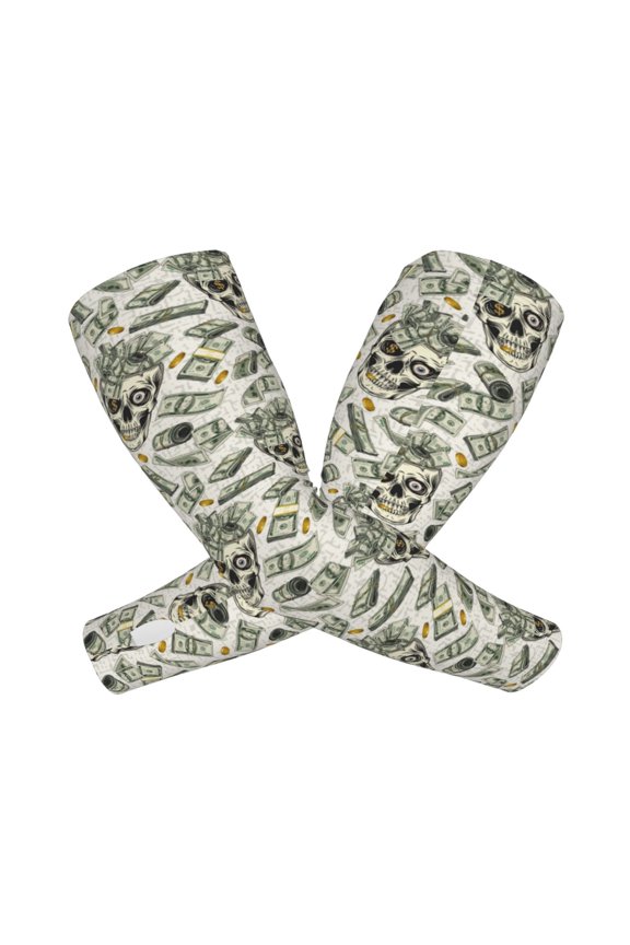 Skull with Cash Arm Sleeves for Men and Women - Tattoo Cover Up UPF 50+ Cooling Sports Sleeve for Basketball Golf Football-One Size