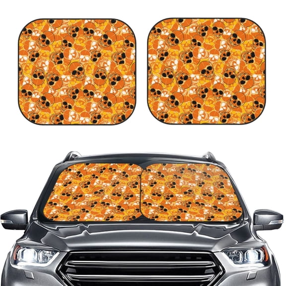 Picia Skulls 2 Piece Car Windshield Sun Shade Foldable | Foldable Sun Shield for Front Window Blocks UV Rays and Keeps Your Vehicle Cool-Large