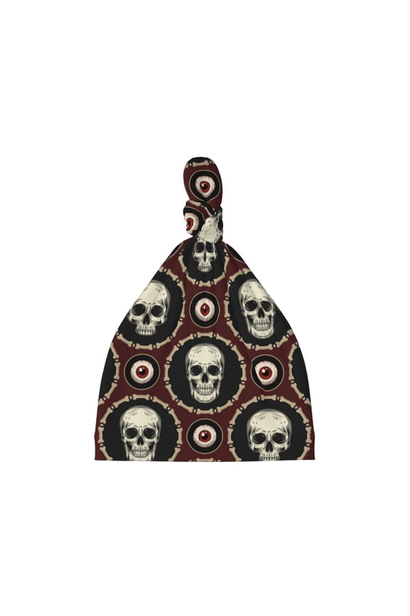 Skulls And Red Eyeballs Printed Preemie Hats for Baby Girls Cotton Premature Knot Hats Newborn Hospital Cap Warm Knot Beanie Nicu for Preemie Girls and Boys