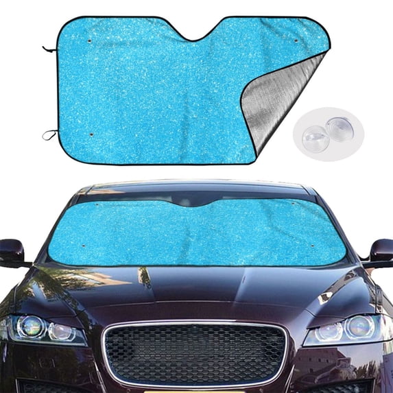 Picia Sky Blue Glitter Curved Windshield Sunshade Accordion Folding Style Auto Shade for Car Truck SUV Van Blocks UV Ray Sun Visor Protector -Medium